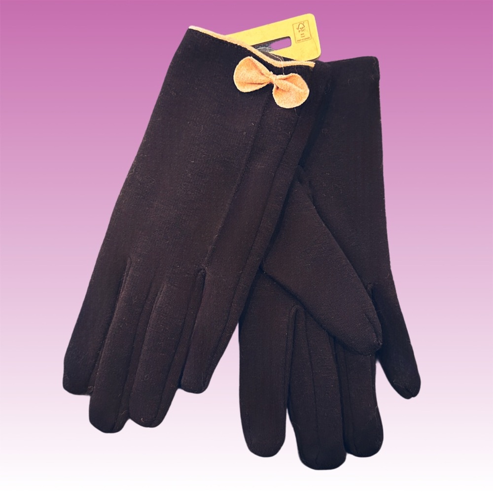 [ 2 FOR $25 ] SOFT BLACK GLOVES WITH PINK BOW DETAIL